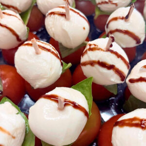 Mozzarella, Cherry Tomatoes & Basil Sticks